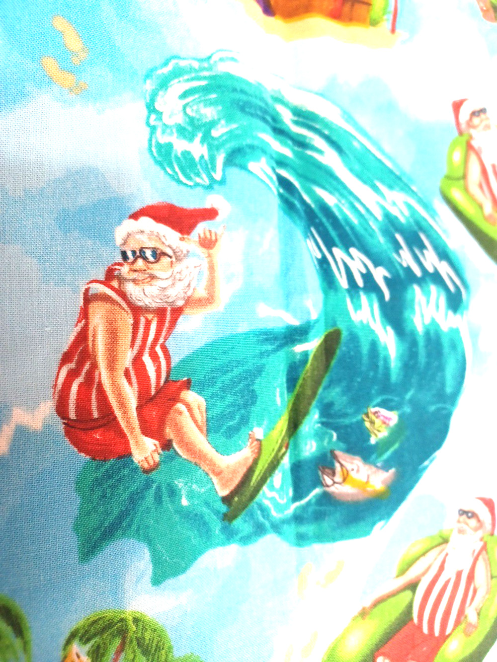 Surfing Santa Christmas Sewing Craft Cotton Fabric 1 Pc 2 Yards x 42"